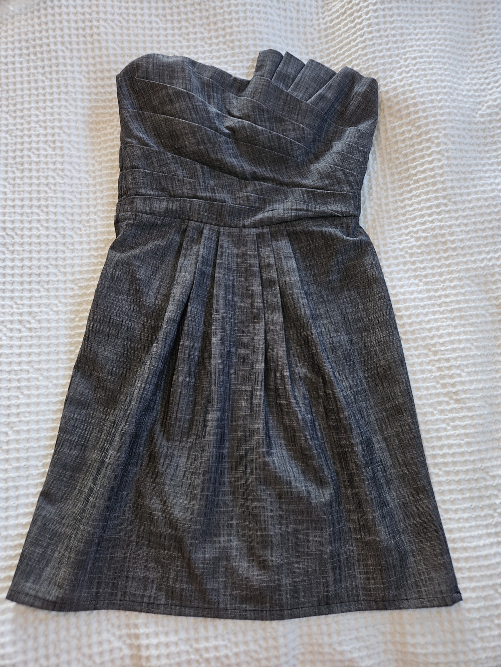 Strapless Gray Pleated A-Line Dress